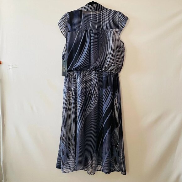 NWT New York Womens Denim Blue Cap Sleeve Striped Fit & Flare Dress Size 12 - Picture 2 of 7